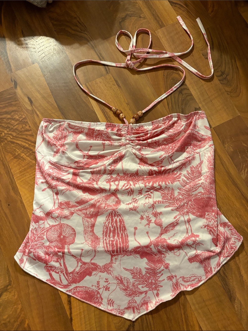 Strapless Halter Red Toile Print Women’s Top
